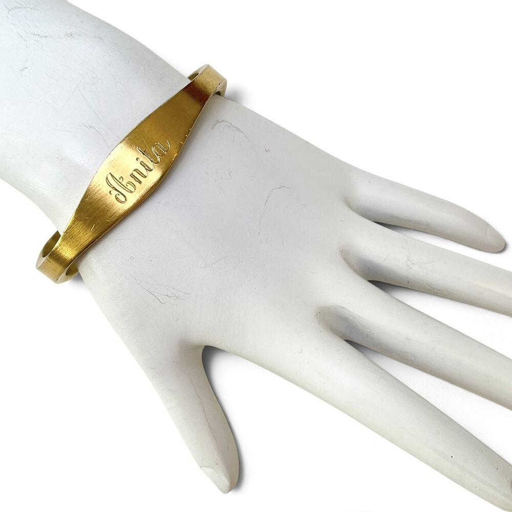 Vtg Speidel USA ID Bracelet Gold Tone Personalized Engraved Anita Cuff Bangle